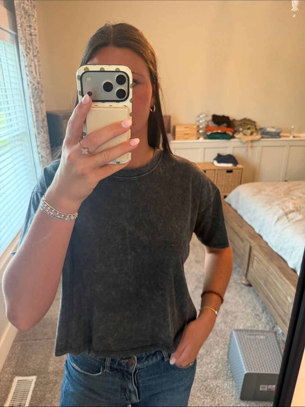 Danskin Washed Black Short-Sleeve Crop Tee - Women's